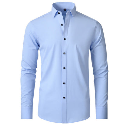 Men’s Fashion Slim Fit Solid Shirt – Long Sleeve Lapel Button Office Business Top hanyelevate