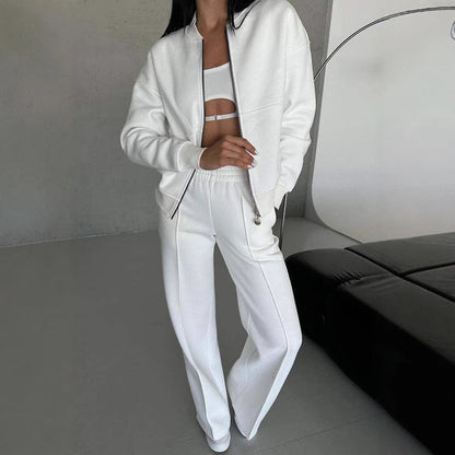 Women’s Activewear Set – Zipper Jacket with Wide Leg Pants Sports Suit hanyelevate
