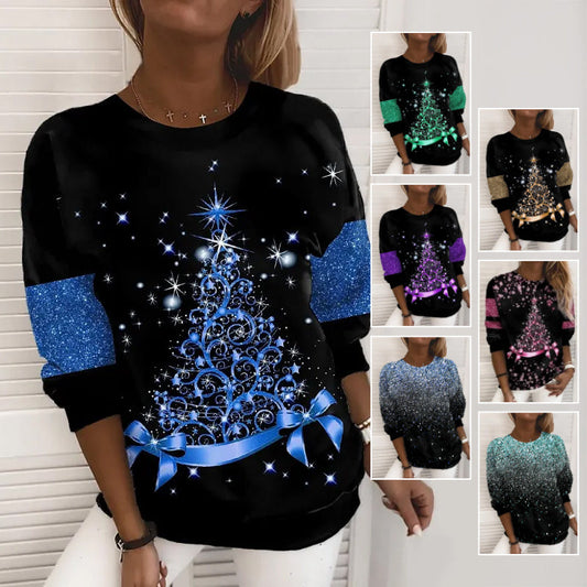 Christmas Sweater Women's 3D Digital Printing Pullover Jacket Fashion Casual Sweatshirt Long Sleeve Printed Round Neck Shirt Top Clothes hanyelevate