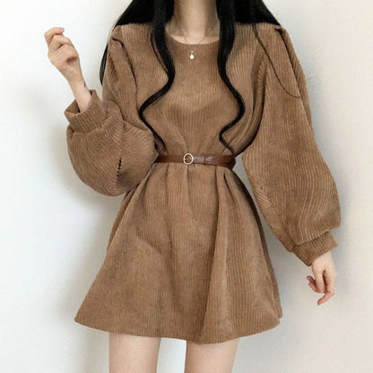 Women’s High Waist Belted Long Sleeve Dress – Black, Gray, Brown | S–3XL hanyelevate
