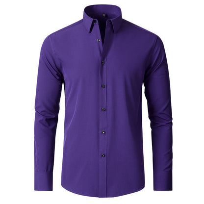 Men’s Fashion Slim Fit Solid Shirt – Long Sleeve Lapel Button Office Business Top hanyelevate