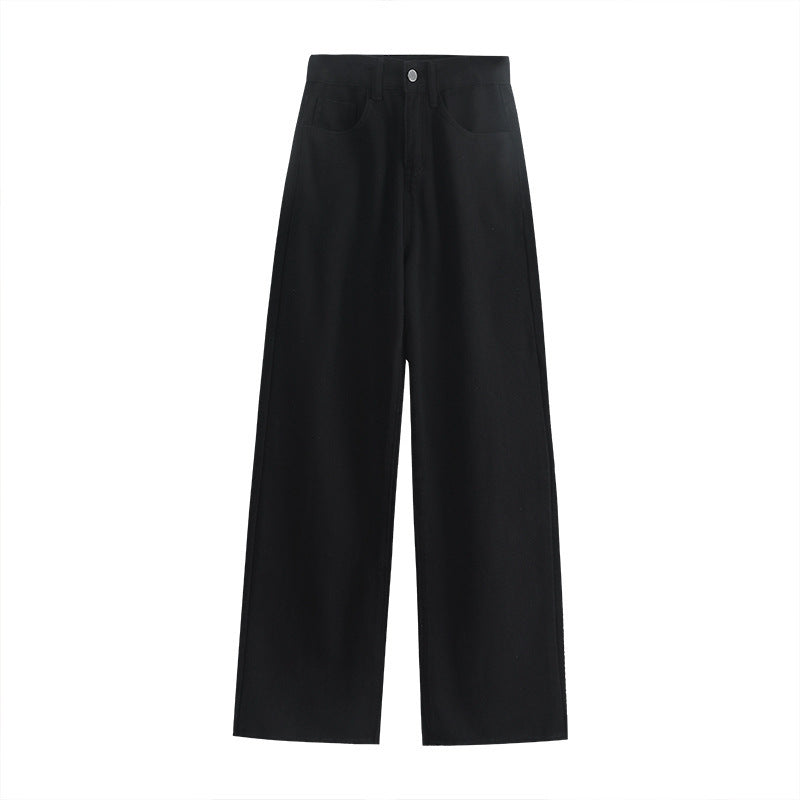 Women’s High-Waist Cotton Straight Pants – Long Length, Retro Style, Stretch Fabric