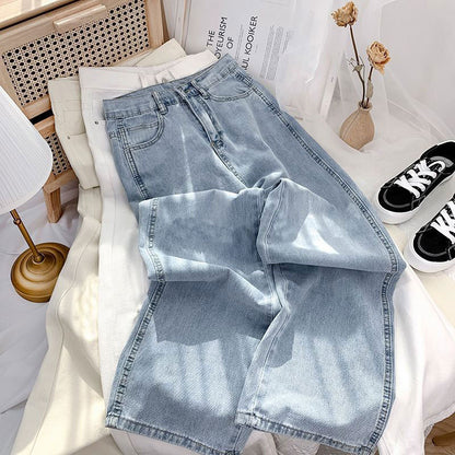 Women’s High-Waist Cotton Straight Pants – Long Length, Retro Style, Stretch Fabric
