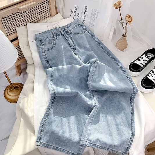 Women’s High-Waist Cotton Straight Pants – Long Length, Retro Style, Stretch Fabric