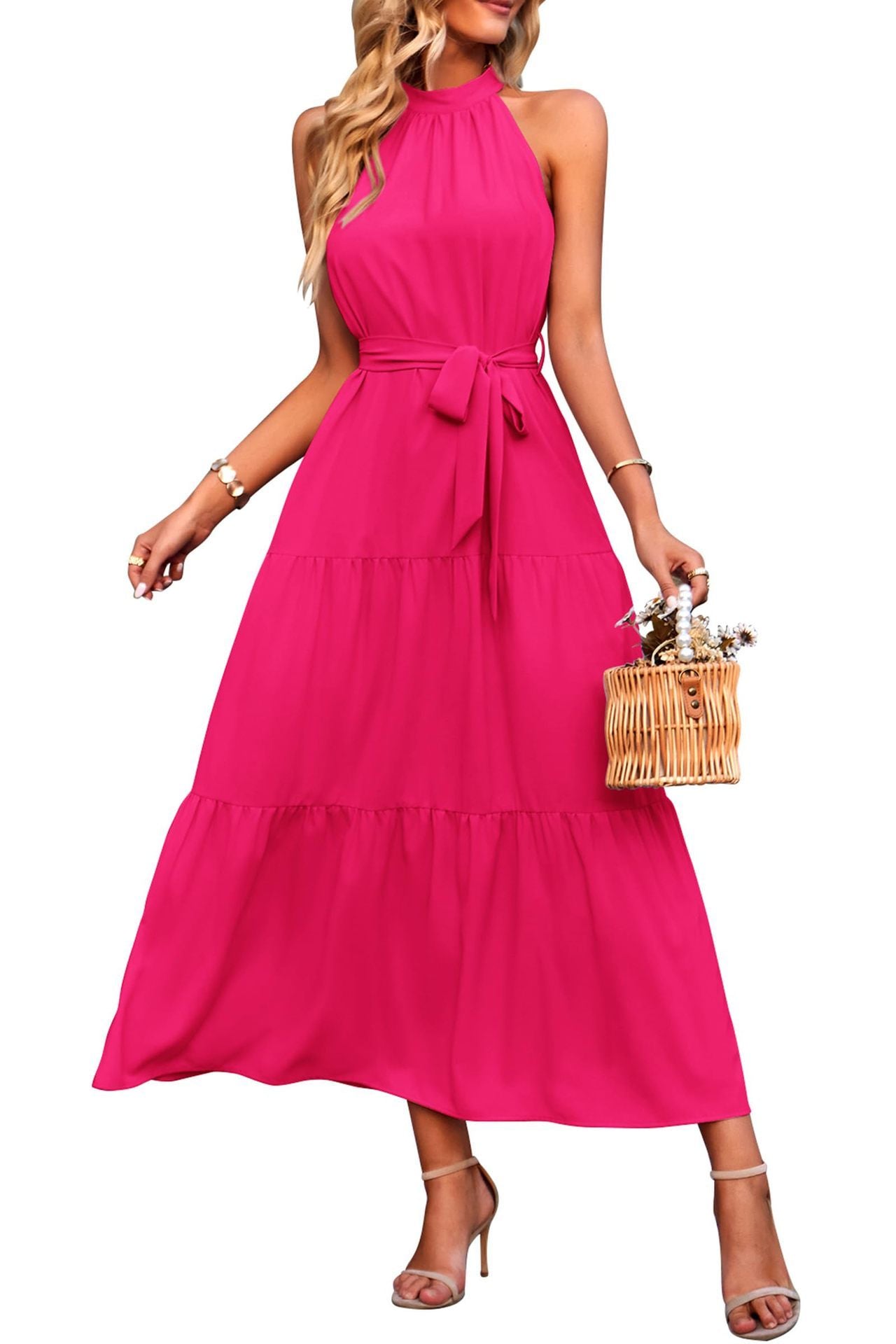 Women’s European & American Style Cake Dress – Lace-Up Long Sleeveless Dress