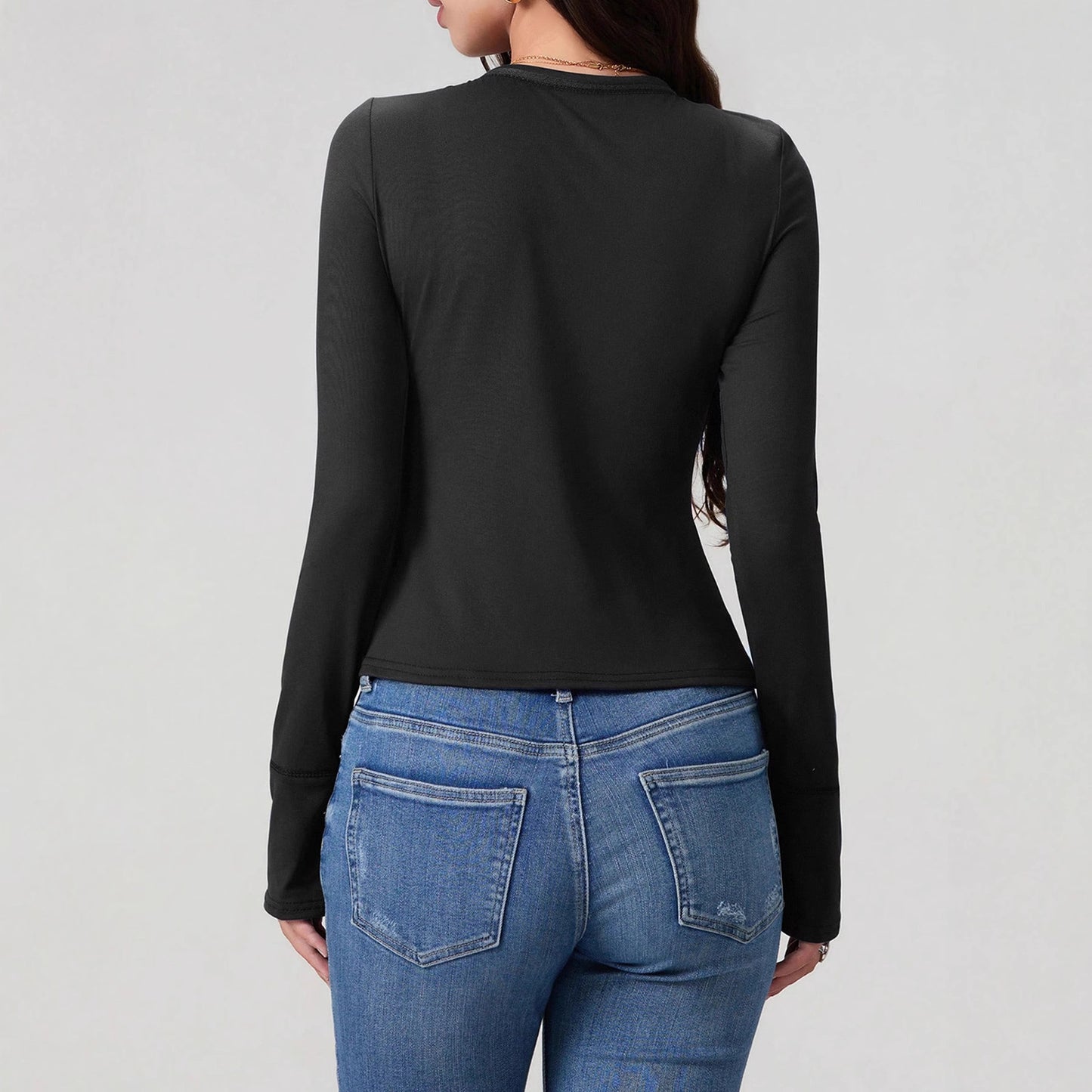 Women’s Elegant Slim Fit Polyester Pullover – Solid Color Long Sleeve Top