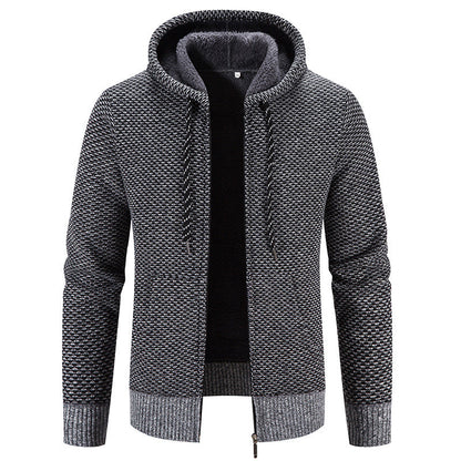 Winter Coat Zipper Closure Solid Color Long Sleeves Drawstring With Hat Keep Warm Casual Thicken Plush Sweater Coat For Daily hanyelevate