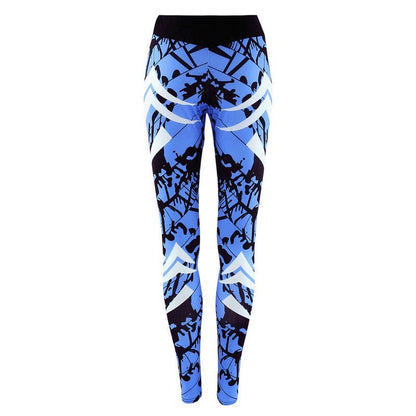 Women’s High Waist Fitness Leggings – Dark Blue Printed Compression Tights hanyelevate
