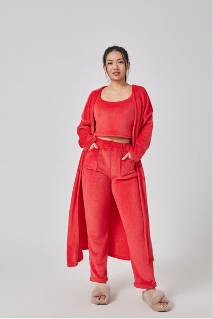 Cozy 3-Piece Pajama Set for Women – Warm Winter Lounge Set with Cardigan, Tank Top & Pants hanyelevate