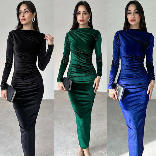 Women’s Asymmetric Solid Color Dress – Elegant Mid-Waist | S–XL
