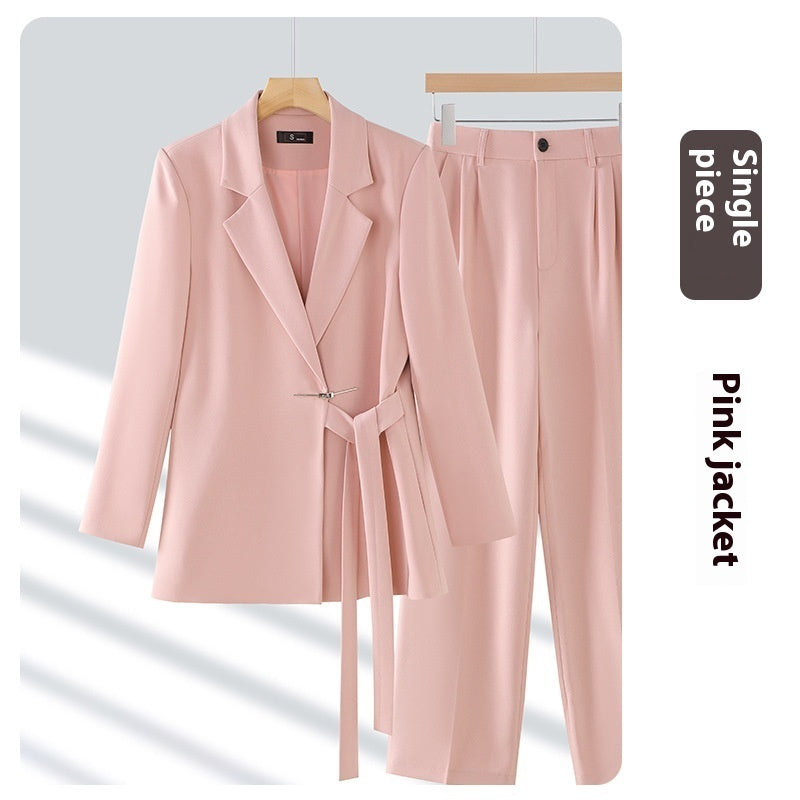 Women’s 2-Piece Suit Set – Long Sleeve Coat & Trousers | Polyester | Pink, Black, Milky White | S–3XL