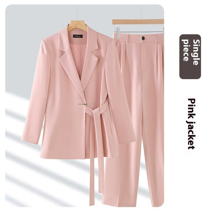Women’s 2-Piece Suit Set – Long Sleeve Coat & Trousers | Polyester | Pink, Black, Milky White | S–3XL