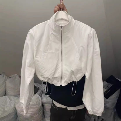 Women’s Solid Color Nylon Lantern Sleeve Top – Loose Fit, Long Sleeve, Temperament Commute Style