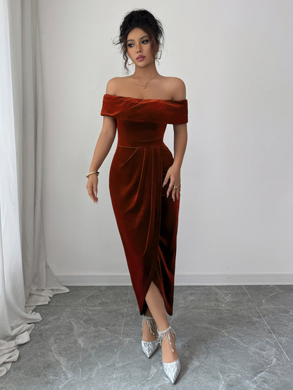 Women’s High Waist Hip Skirt Dress – Solid Color | Black, Blue, Green, Wine Red, Brown | S–XL