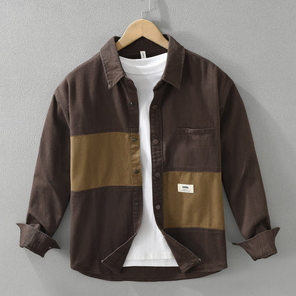 Men’s Japanese Retro Cotton Cardigan | Color Matching | Loose Fit