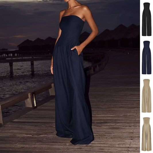 Loose Tube-top Jumpsuit Ins Fashion Backless Wide Leg Long Pants Overalls Women's Clothing hanyelevate
