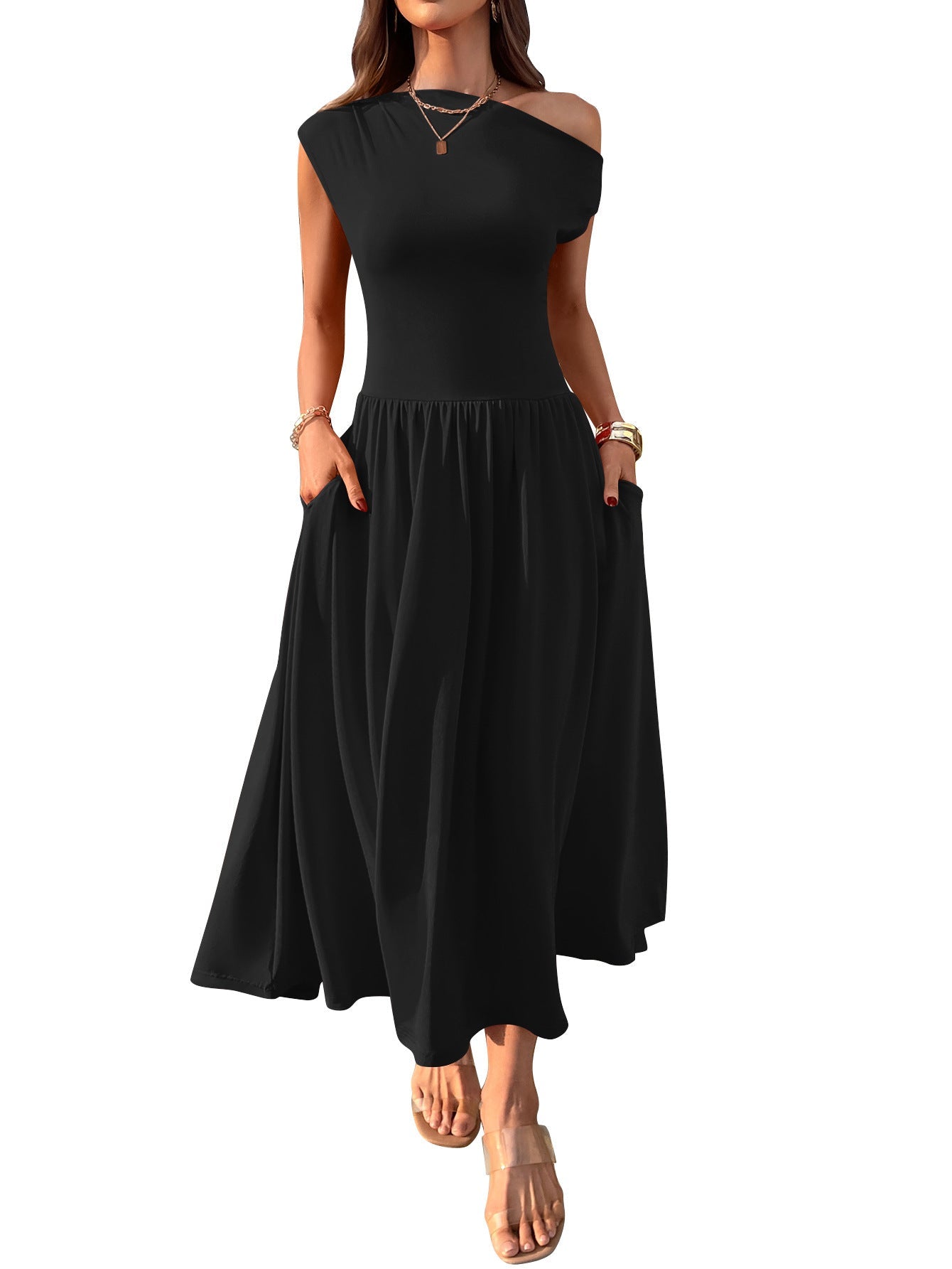 Women’s Knitted Umbrella Skirt – Elastic Waist Sleeveless Dress | S–XL | Multiple Colors hanyelevate
