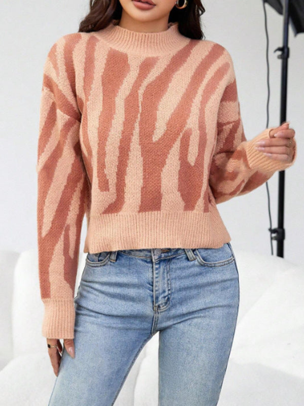 Women’s Animal Print Pullover Sweater – Loose Fit | S–XL | Khaki, Pink, Caramel hanyelevate