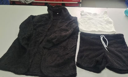 3pcs Womens Clothing Long Sleeve Crop Tank Top And Drawstring Shorts Pajama Set hanyelevate