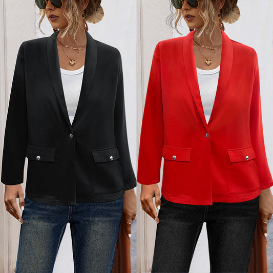 Women’s Loose Fit Lapel Cardigan Jacket – Snap Button Polyester Coat