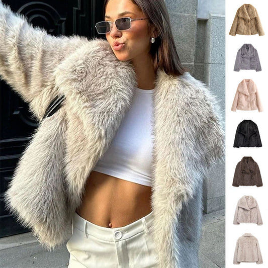 Women’s Winter Plush Coat – Thicken Lapel Casual Long Sleeve Outwear hanyelevate