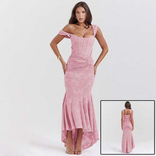 Mozision Off-Shoulder Backless Evening Dress – Purple Strapless Ruched Bodycon Party Dress for Women hanyelevate