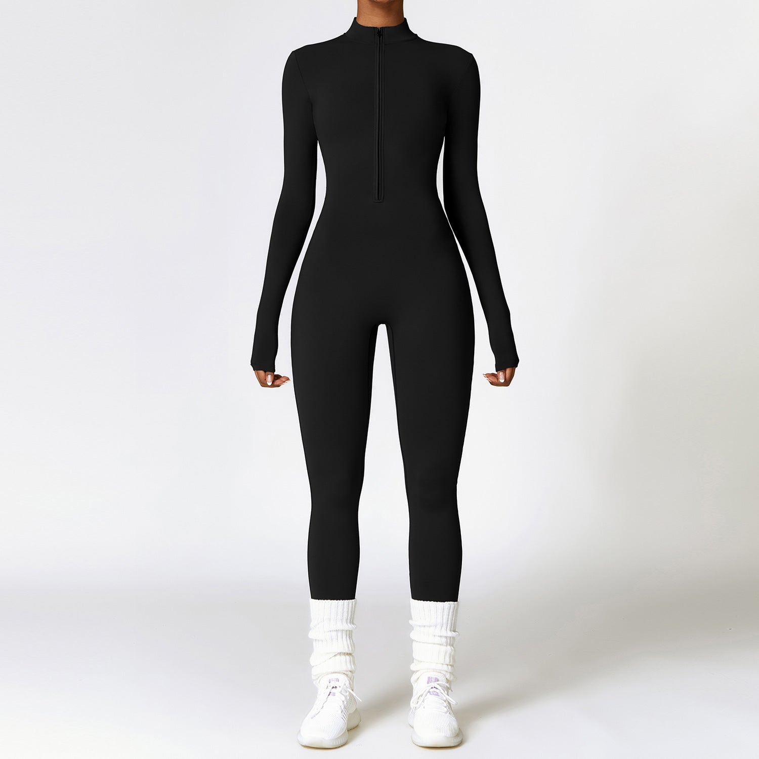 Women’s Warm Long-Sleeve Zipper Jumpsuit – Breathable Yoga & Fitness Bodysuit hanyelevate