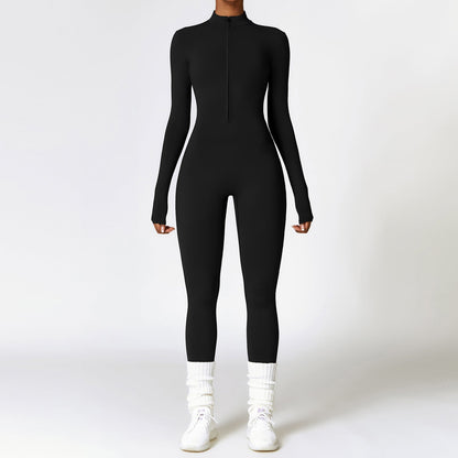 Women’s Warm Long-Sleeve Zipper Jumpsuit – Breathable Yoga & Fitness Bodysuit hanyelevate