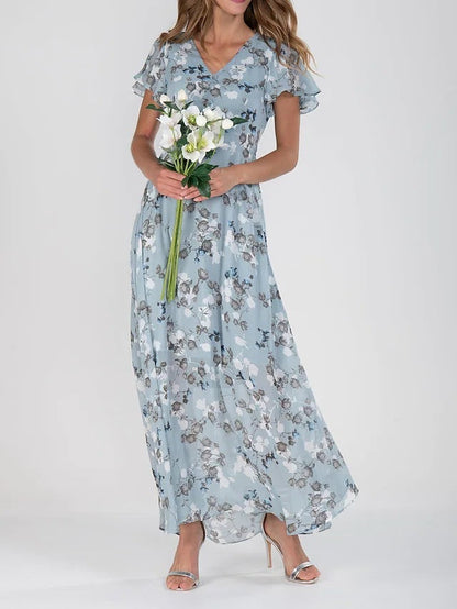 Women’s Casual Floral Dress – Short Sleeve Ruffle Summer Beach Dress hanyelevate