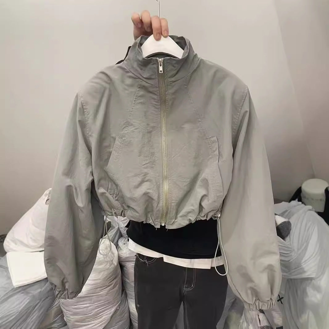 Women’s Solid Color Nylon Lantern Sleeve Top – Loose Fit, Long Sleeve, Temperament Commute Style