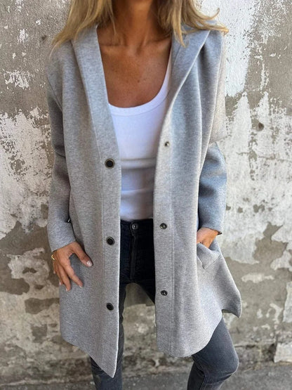 Women’s Casual Hooded Single-Breasted Cardigan – Loose Solid Color Jacket for Spring & Autumn hanyelevate