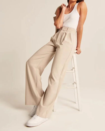 High Waist Straight Trousers With Pockets Wide Leg Casual Pants For Women hanyelevate