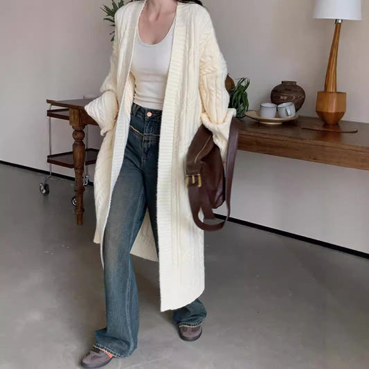 Women’s Thick Twist Knit Cardigan – Long Warm Sweater Coat with Pockets hanyelevate
