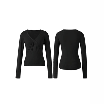 Women’s Elegant Slim Fit Polyester Pullover – Solid Color Long Sleeve Top