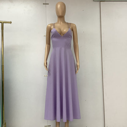 Women’s Fashion Suspender Dress – V-Neck, A-Line, Long Summer Dress hanyelevate