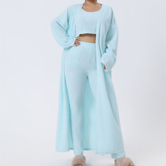 Cozy 3-Piece Pajama Set for Women – Warm Winter Lounge Set with Cardigan, Tank Top & Pants hanyelevate