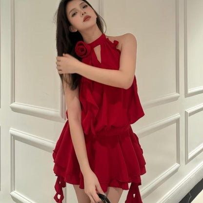 Women’s Linen A-Line Oblique Shoulder Dress – Pleated Street Fashion Backless Style | S–XL hanyelevate