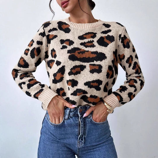 Women’s Khaki Leopard Print Retro Dress – Art Retro Jacquard Style | S–XL | Medium Thickness Polyester