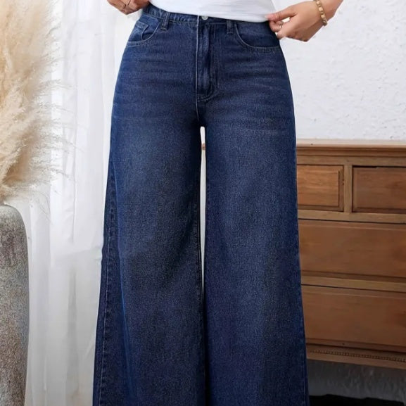 Women’s Dark Blue High-Waist Baggy Jeans with Distressed Pockets | Baggy Jeans for Women hanyelevate