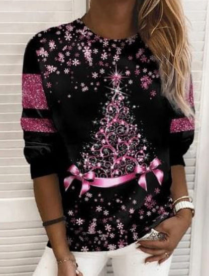Christmas Sweater Women's 3D Digital Printing Pullover Jacket Fashion Casual Sweatshirt Long Sleeve Printed Round Neck Shirt Top Clothes hanyelevate