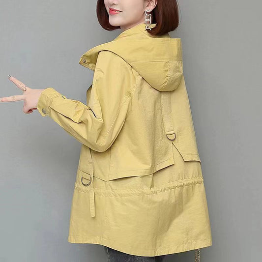 Women’s Casual Zipper Jacket – Loose Fit Long Sleeve Coat with Pockets | Polyester | Black, Khaki, Milky White, Ginger Yellow