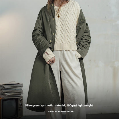 Women's Loose Fit Trench Coat – Retro Olive Green, Mid-Length Fashion Jacket hanyelevate