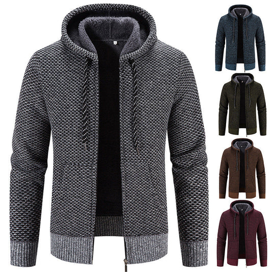 Winter Coat Zipper Closure Solid Color Long Sleeves Drawstring With Hat Keep Warm Casual Thicken Plush Sweater Coat For Daily hanyelevate
