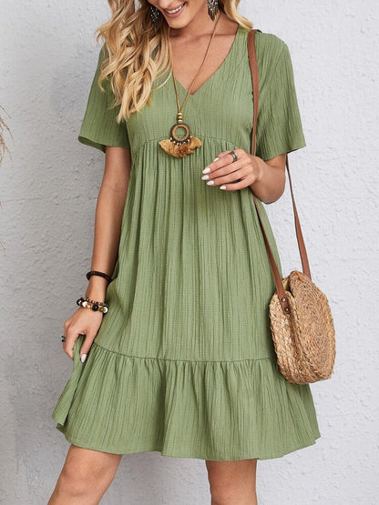 Women’s V-Neck Short Sleeve Summer Dress – Casual Loose Ruffled Beach Dress hanyelevate