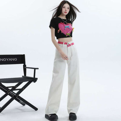 Women’s Cotton Wide-Leg Pants – High/Mid Waist | Meteor Blue, White, Rose Red | XS–2XL