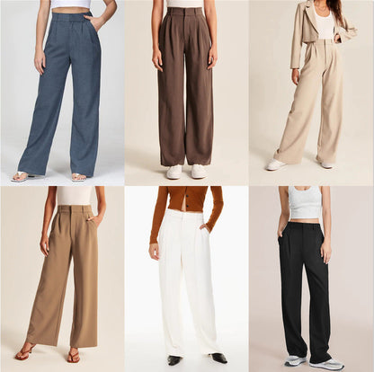 High Waist Straight Trousers With Pockets Wide Leg Casual Pants For Women hanyelevate