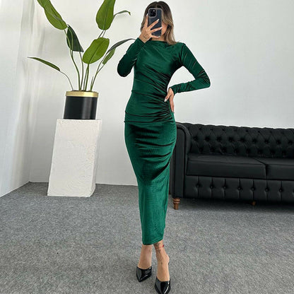 Women’s Asymmetric Solid Color Dress – Elegant Mid-Waist | S–XL