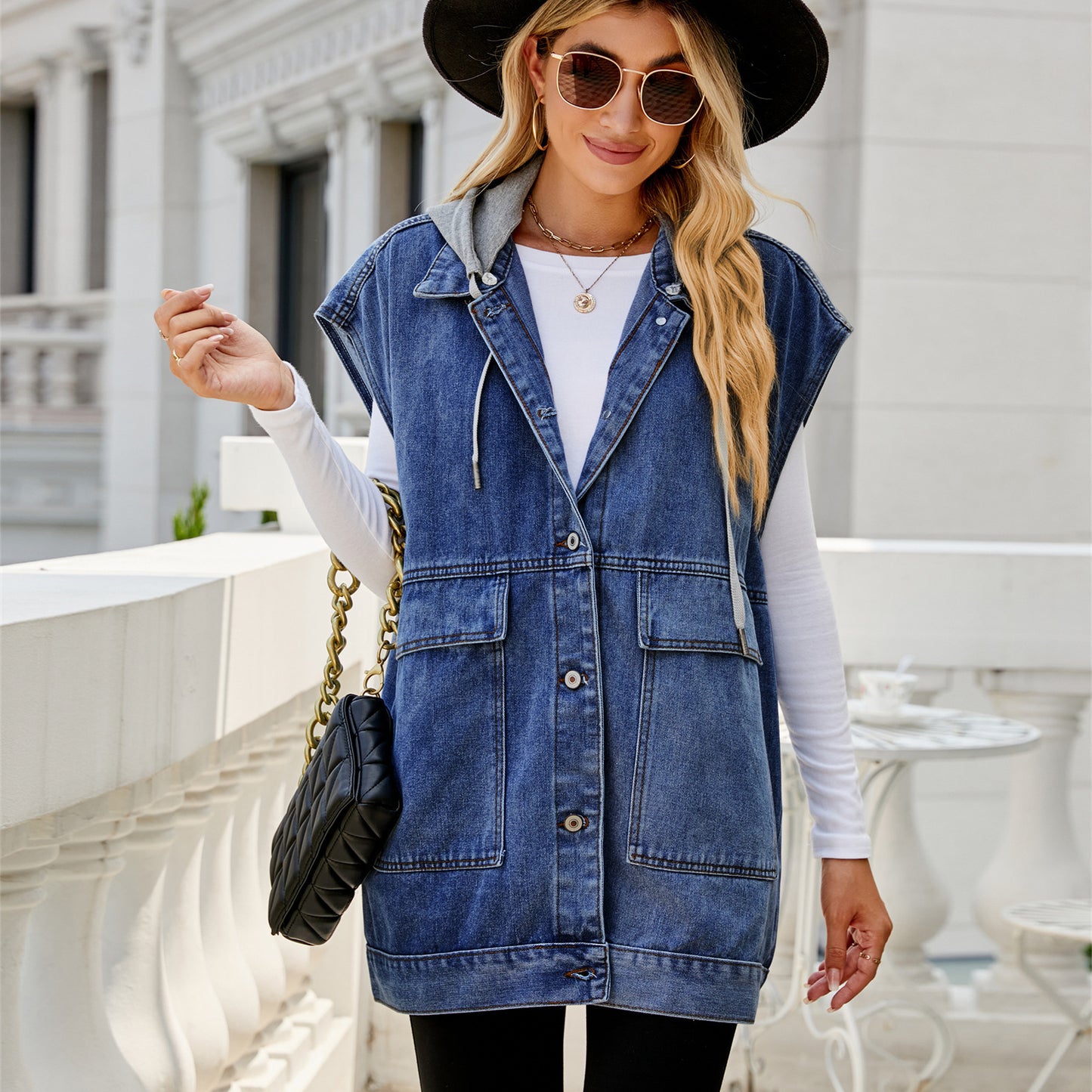 Unisex Denim Lapel Jacket – Casual Streetwear with Hood & Detachable Hood Options