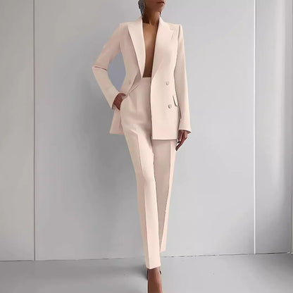 Women’s Casual Fashion Business Suit – Long Sleeve Single-Breasted Jacket & Slim Fit Trousers hanyelevate