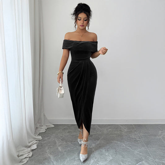 Women’s High Waist Hip Skirt Dress – Solid Color | Black, Blue, Green, Wine Red, Brown | S–XL